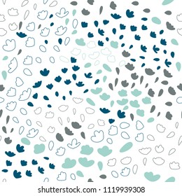 Vector organic seamless abstract background, botanical motif with stylized small leaves, freehand doodles pattern.