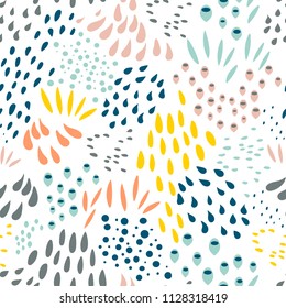 
Vector organic seamless abstract background, botanical motif, freehand doodles pattern with stylized flowers, leaves, berries and simple shapes.