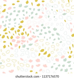 Vector organic seamless abstract background, botanical motif with stylized small leaves, freehand doodles pattern.
