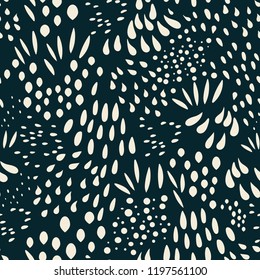 Vector organic seamless abstract background, botanical motif, freehand doodles pattern with stylized flowers, leaves, berries and simple shapes.