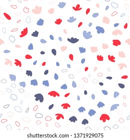 Vector organic seamless abstract background, botanical motif with stylized small leaves, freehand doodles pattern.