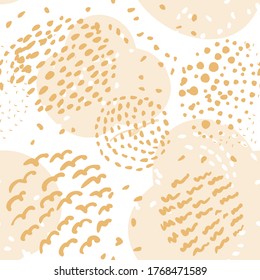 Vector Organic seamless abstract background, botanical motif, freehand doodles pattern with stylized reeds, gulls, sun and simple shapes.