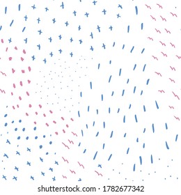 Vektororganische, nahtlose abstrakte Hintergrundbilder, botanische Motive, Freibord- und Doodles-Muster mit stylischen Blumen, einfache Formen, Doodles und Zeichen in Pastellfarben, gezeichnet mit Markierungen auf weißem Hintergrund
