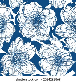 Vector organic seamless abstract background, botanical motif with stylized leaves and  flowers . Floral pattern.
