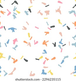 Vector organic seamless abstract background, party confetti pattern. Colorful pastel colored mosaic of simple shapes on white background.