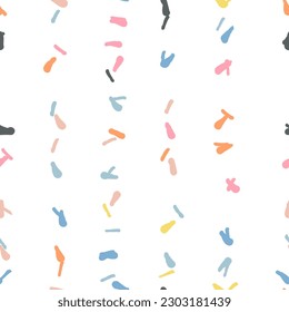 Vector organic seamless abstract background, party confetti pattern. Colorful pastel colored mosaic of simple shapes on white background.