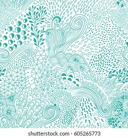Vector organic seamless abstract background, botanical motif, freehand doodles pattern.