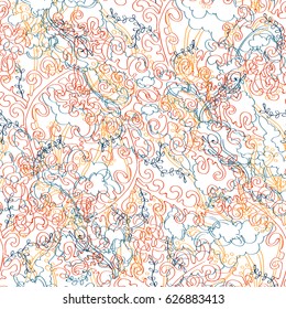 Vector organic seamless abstract background, botanical motif, freehand doodles pattern. Marble texture