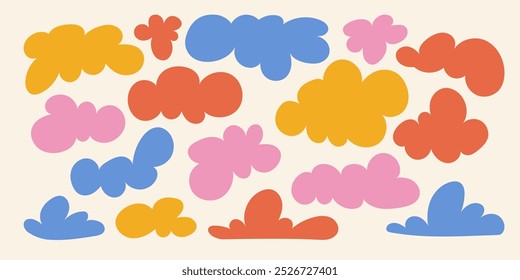 Vector organic shapes. Cute hand drawn shapes cloud, flower, bubbles. Hand drawn text boxes. Organic flat drops. Random wavy spots and curved elements. Set empty geometric elements