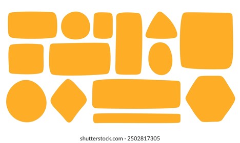 Vector organic shapes. Hand drawing box for text. Yellow doodle bubble wavy banner. Abstract quote asymmetrical shape. Set blank geometric elements for design: circle oval triangle rectangle hexagon.