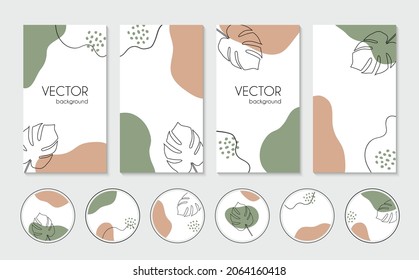 Vector organic stories templates and highlight cover icons for social media. Abstract trendy backgrounds for bloggers