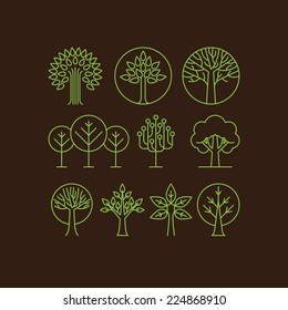 Vector organic tree icons - outline  monograms and logos -ecology and bio design elements