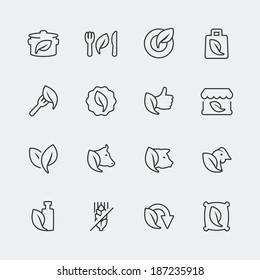 Vector organic and vegetarian food mini icons set