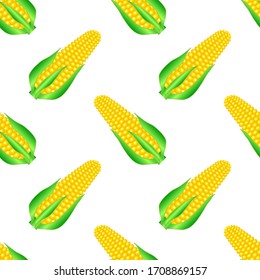 Vector Organic Yellow Fresh Corn Pattern. Natural Gold Sweet Food Background. Summer Golden Vegetarian Sweetcorn Texture. Seed Ornament.