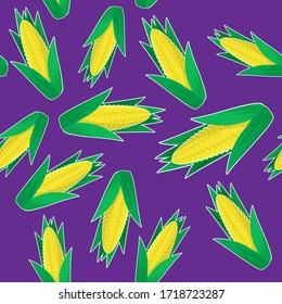 Vector Organic Yellow Fresh Corn Pattern. Natural Gold Sweet Food Background. Summer Golden Vegetarian Sweetcorn Texture. Seed Ornament.