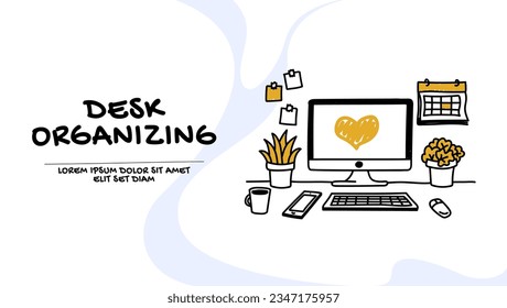 Vector of an organized desk, work place from home 