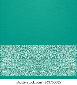 Vector oriental background with ornate border and realistic paper effect on green cardboard