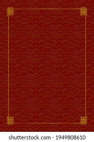 Vector Oriental Background Template, Geometric Red Pattern and Golden Frame, Blank Template.