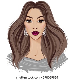 Vector oriental beauty. Stylish brunette. Portrait of a beautiful woman. 
Fashion girl. Cute model. Young and trendy. Glamour lady.