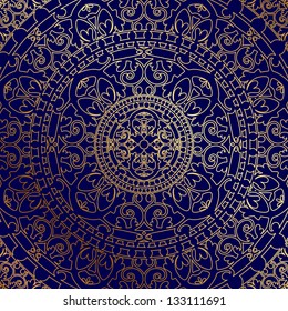 Vector oriental blue background with gold ornament