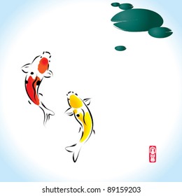 vector Oriental culture: fortune zen koi fish