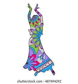 Vector oriental dancer colorful silhouette