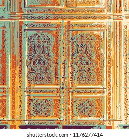 Vector oriental door poster. Ornate psychedelic card. 