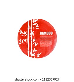 Vector Oriental Logo Template, Red Circle and Bamboo Stalks, Design Element Isolated on White Background.