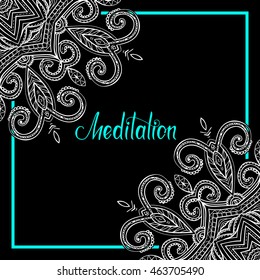 Vector oriental mandala with place for text in the middle, hand-drawn mandala square frame, Meditation lettering, Islam, Arabic, Indian motifs, EPS 10