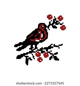 Vector Oriental motif of bird with flowers. Folk Ukrainian folk style illustration on white background