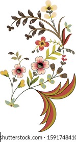 Vector Oriental motif of flowers. Original Floral design with of a woody vine with exotic flowers, tropic leaves and smaller birds. Tree of life Colourful flowers on a white background. Folk style.