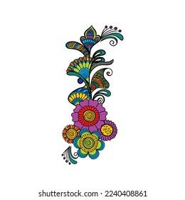 Vector Oriental motif of flowers. Original Floral design with of a woody vine with exotic flowers, tropic leaves and smaller birds. Tree of life Colorful flowers on a white background. Folk style.