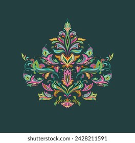 Vector oriental motif on green background. Beautiful paisley ornament