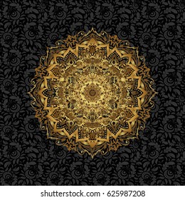 Vector oriental ornament frame with decorative golden foil. Design for fashion banner, label, bridal shower or wedding invitation. Gold on black back.