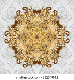 Vector oriental ornament frame with decorative golden foil. Design for fashion banner, label, bridal shower or wedding invitation. Gold on gray back.