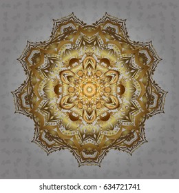 Vector oriental ornament frame with decorative golden foil. Design for fashion banner, label, bridal shower or wedding invitation. Gold on gray back.