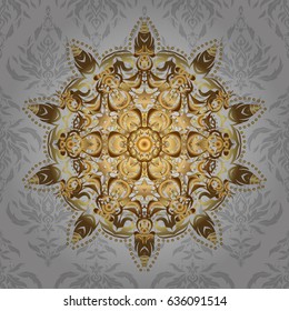 Vector oriental ornament frame with decorative golden foil. Design for fashion banner, label, bridal shower or wedding invitation. Gold on gray back.