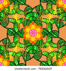 Vector oriental ornament frame with decorative colored foil. Design for fashion banner, label, bridal shower or wedding invitation. Green, orange and black back.