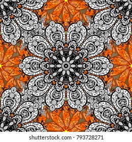 Vector oriental ornament frame with decorative colored foil. Design for fashion banner, label, bridal shower or wedding invitation. Black, white and orange back.