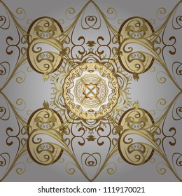 Vector oriental ornament. Golden pattern on gray, beige and brown colors with golden elements. Ornamental oriental ornament in the style of baroque. Traditional classic golden pattern.