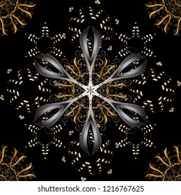 Vector oriental ornament. Golden pattern on black, gray and brown colors with golden elements. Seamless golden pattern.