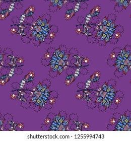 Vector oriental ornament. Golden pattern on violet, blue and brown colors with golden elements. Seamless golden pattern.