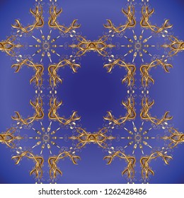 Vector oriental ornament. Golden pattern on violet, blue and brown colors with golden elements. Seamless golden pattern.