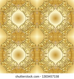 Vector oriental ornament. Golden pattern on beige and yellow colors with golden elements. Seamless golden pattern.