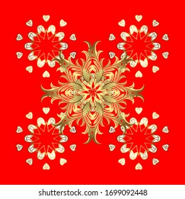  Ornamento vectorial oriental. Patrón dorado en colores amarillos y rojos con elementos dorados.Un adorno oriental sin igual en estilo barroco. Patrón clásico de oro.