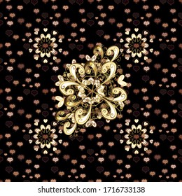 Vector oriental ornament. Golden pattern on brown and black colors with golden elements. Traditional classic golden pattern. Seamless oriental ornament in the style of baroque.