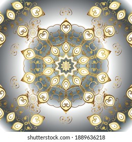 Vektororientalische Ornamente. Goldenes Muster auf neutralen und grauen Farben mit goldenen Elementen. Nahtloses goldenes Muster.