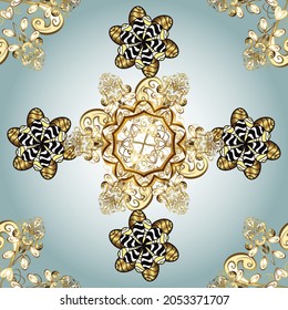 Vector oriental ornament. Golden pattern on yellow, neutral and gray colors with golden elements. Seamless golden pattern.