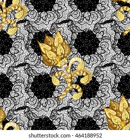 Vector oriental ornament. Golden pattern on colors with golden elements. Traditional classic golden pattern. Seamless oriental ornament in the style of baroque.