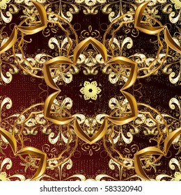 Vector oriental ornament. Golden pattern on red background with golden elements. Golden pattern.